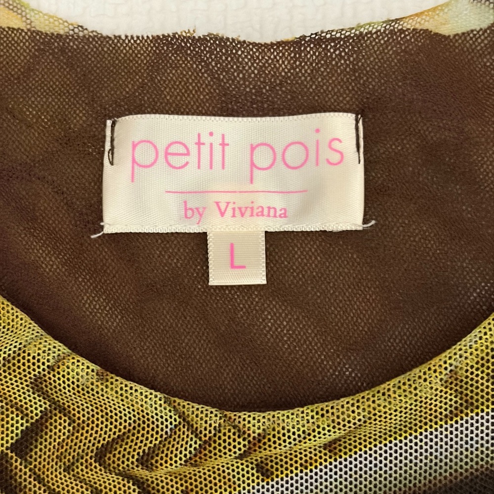 y2k Petit Pois by Viviana Mesh Top Abstract Geometric Print L Multi - Picture 4 of 10